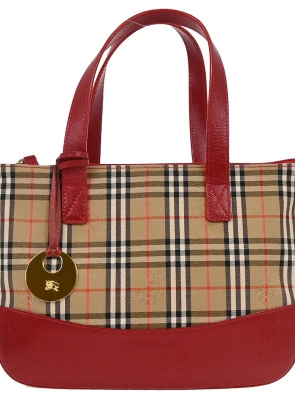Burberry Beige Red House Check Tote Handbag